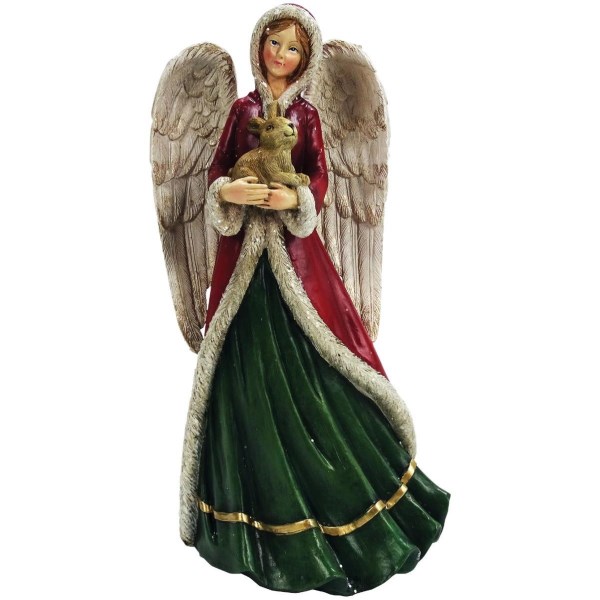 Alpine 10 In. Polystone Garden Angel Statue with Rabbit - Iieemm