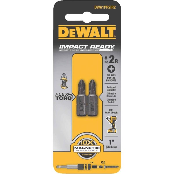 DEWALT FlexTorq 1 In. #2 Phillips Reduced Insert Impact Screwdriver Bit (2-Pack) - Iieemm