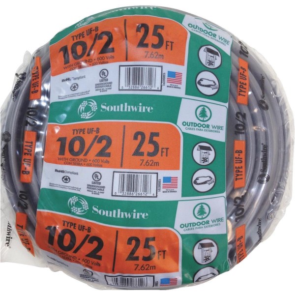 Southwire 25 Ft. 10 AWG 3-Conductor UFW/G Electrical Wire - Iieemm