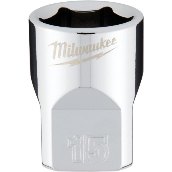 Milwaukee 3/8 In. Drive 15 mm 6-Point Shallow Metric Socket with FOUR FLAT Sides - Iieemm