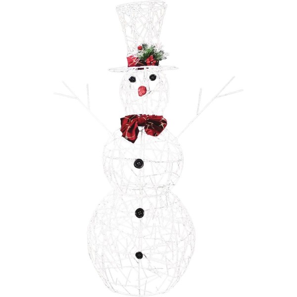 Alpine 38 In. Warm White LED White Mesh Snowman Lighted Decoration with Bowtie - Iieemm