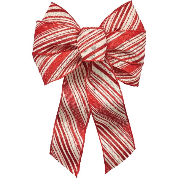 Holiday Trims 7-Loop 8.5 In. W. x 14 In. L. Red & White Stripe Burlap Christmas Bow - Iieemm