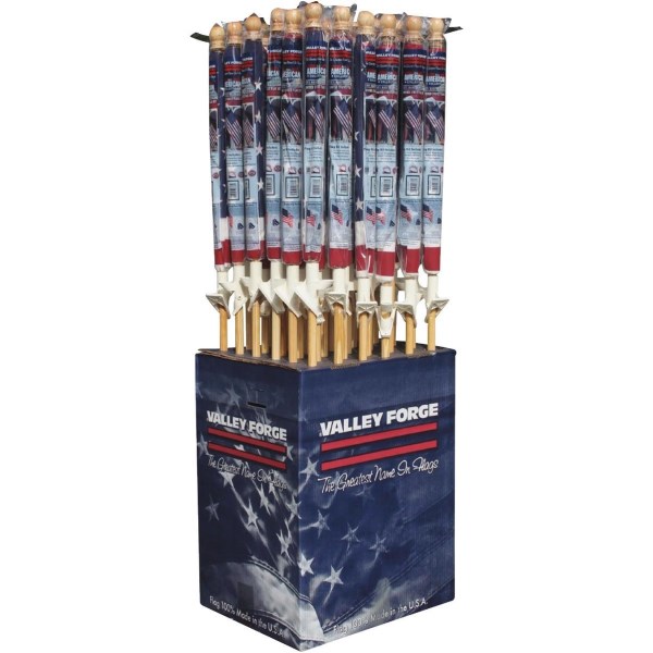 Valley Forge 2.5 Ft. x 4 Ft. Polycotton American Flag & 5 Ft. Pole Kit Display (36-Piece) - Iieemm