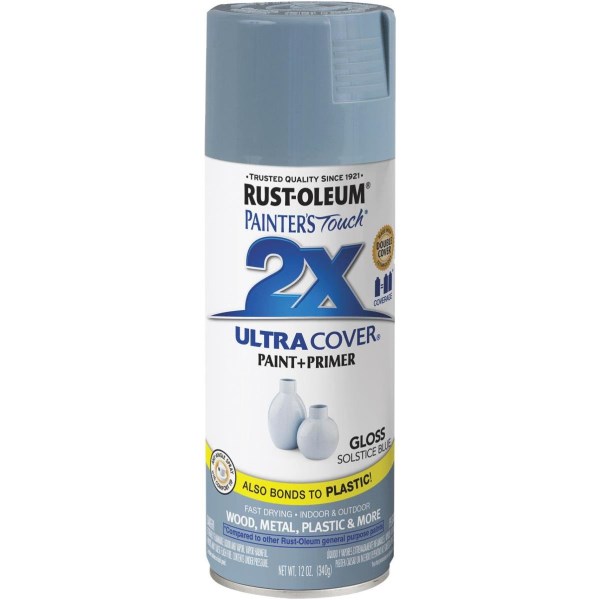Rust-Oleum Painter’s Touch 2X Ultra Cover 12 Oz. Gloss Paint + Primer Spray Paint, Solstice Blue - Iieemm