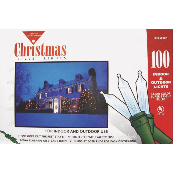 J Hofert Clear 100-Bulb Mini Incandescent Icicle Light Set - Iieemm