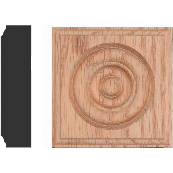 House of Fara 7/8 In. x 3-1/2 In. Unfinished Red Oak Rosette Block - Iieemm