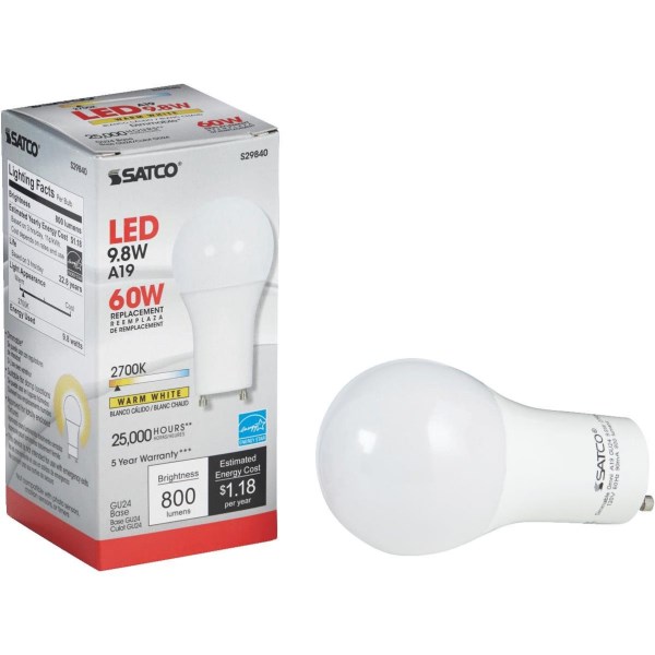 Satco 60W Equivalent Warm White A19 GU24 LED Light Bulb - Iieemm