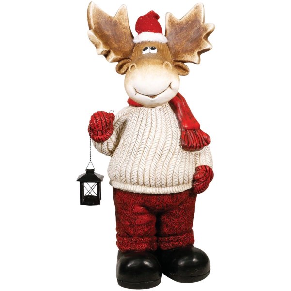 Alpine 30 In. Holiday Moose in White Sweater with Lantern - Iieemm