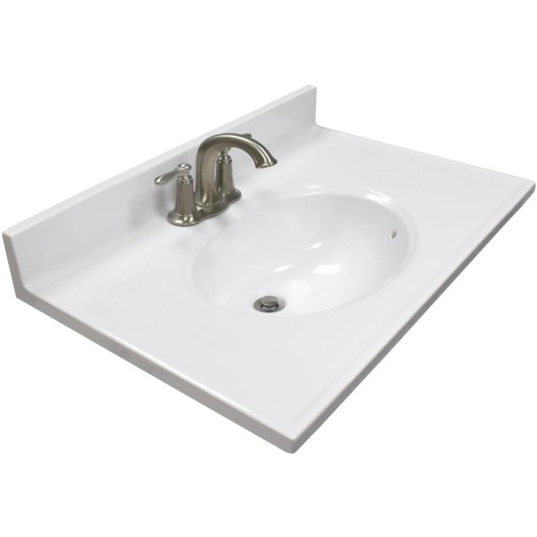 Modular Vanity Tops 31 In. W x 19 In. D Solid White Cultured Marble Non-Drip Edge Vanity Top with Oval Bowl - Iieemm