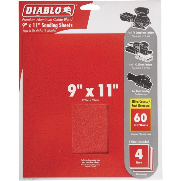 Diablo 9 In. x 11 In. 60 Grit Ultra Coarse Sandpaper (4-Pack) - Iieemm