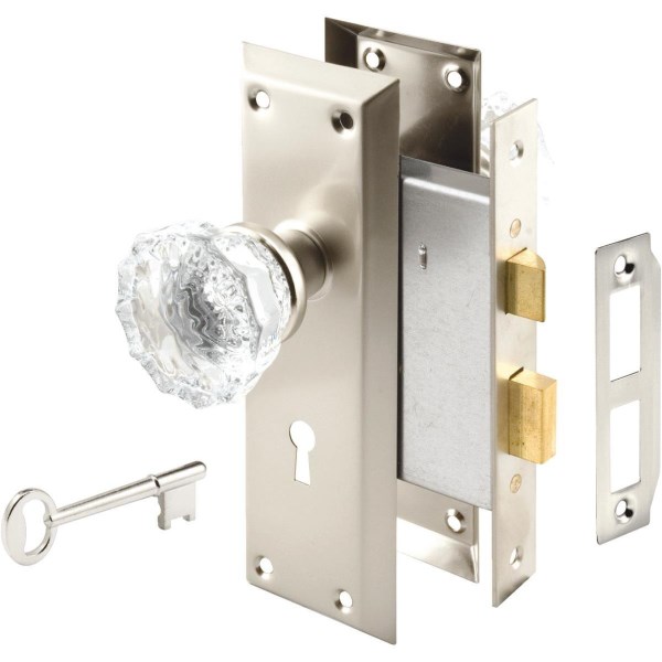 Defender Security Satin Nickel Keyed Mortise Entry Lock Set With Glass Knob - Iieemm