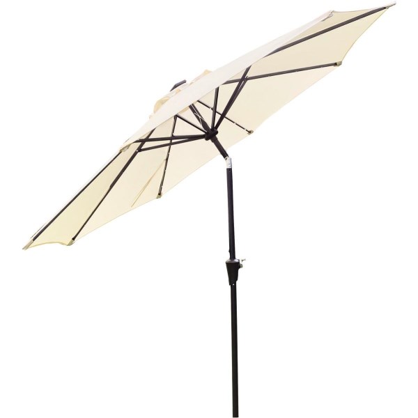 Outdoor Expressions 9 Ft. Aluminum Tilt/Crank Cream Patio Umbrella with Solar LED Lights - Iieemm