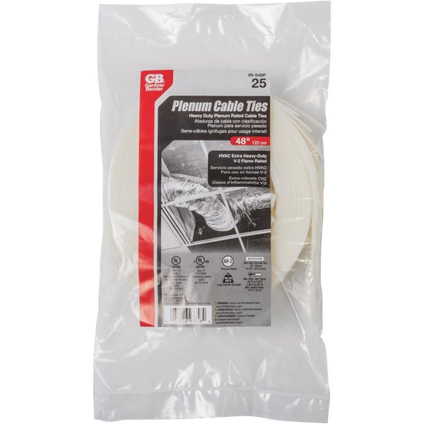 Gardner Bender 48 In. x 0.35 In. Natural Plenum Cable Tie (25-Pack) - Iieemm