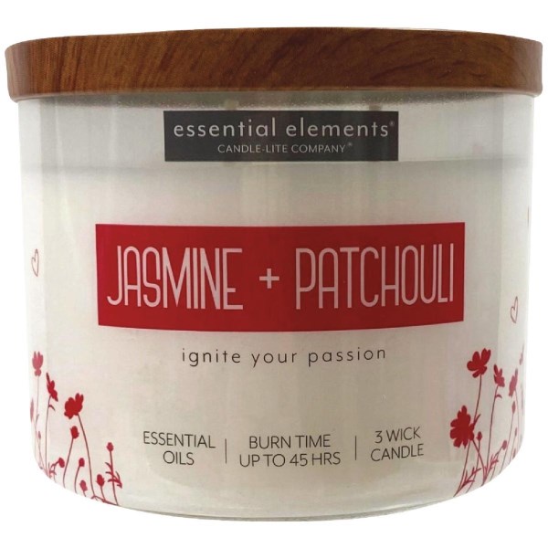 Candle Lite Essential Elements 14.75 Oz. Jasmine & Patchouli Jar Candle with Lid - Iieemm