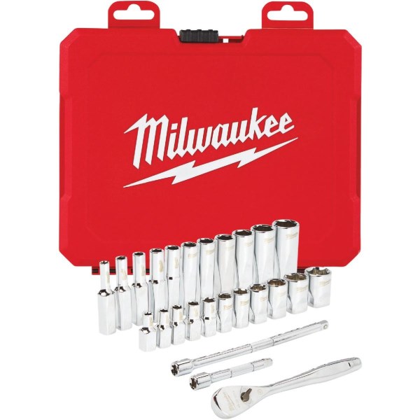 Milwaukee Standard 1/4 In. Drive 6-Point Ratchet & Socket Set (26-Piece) - Iieemm