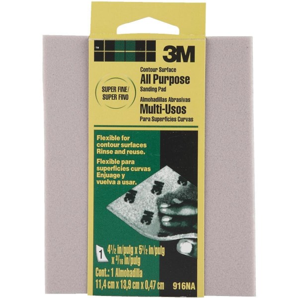 3M Contour Surface All-Purpose 4-1/2 In. x 5-1/2 In. x 3/16 In. Super Fine Sanding Sponge - Iieemm