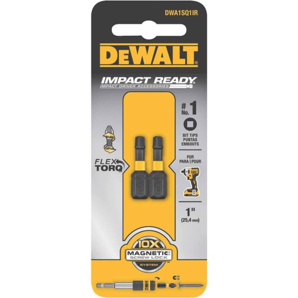DEWALT FlexTorq 1 In. #2 Square Insert Impact Screwdriver Bit (2-Pack) - Iieemm