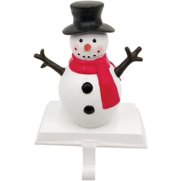 1-Stocking Resin Mantle Textured Snowman with Scarf Stocking Holder - Iieemm