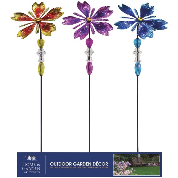 Alpine 37 In. H. Colorful Glass Flower & Gem Wind Spinner Stake - Iieemm