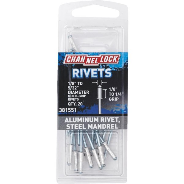 Channellock 1/8 In. to 5/32 In. Dia. x 0.151 In. to 0.315 In. Grip Aluminum Multigrip POP Rivet (20-Pack) - Iieemm