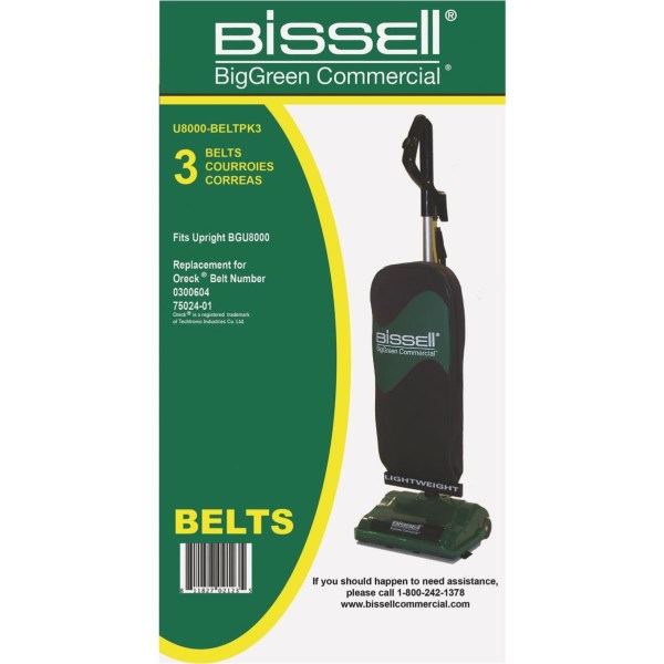 Bissell BigGreen Commercial U8000 Bissell Upright and Oreck Dual Stack Vacuum Cleaner Belt (3-Pack) - Iieemm