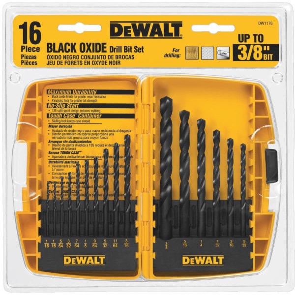 DEWALT 16-Piece Black Oxide Drill Bit Set, 1/16 In. thru 3/8 In. - Iieemm