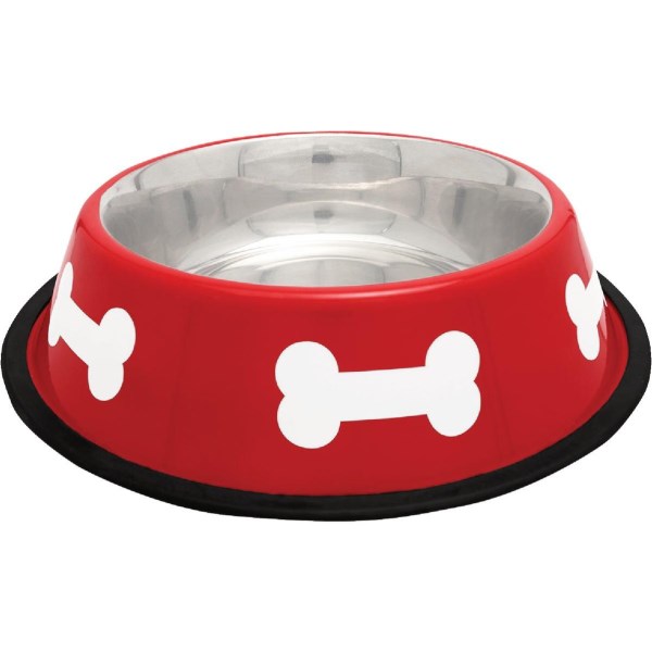 Westminster Pet Ruffin’ it Stainless Steel Round 32 Oz. Pet Food Bowl, Red & White - Iieemm