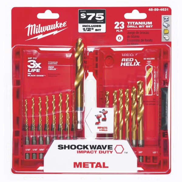 Milwaukee SHOCKWAVE 23-Piece Impact Duty Titanium Hex Shank Drill Bit Set, 1/16 In. thru 3/8 In. - Iieemm