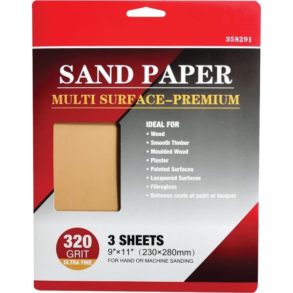 Premium Plus 9 In. x 11 In. 320 Grit Ultra Fine Sandpaper (3-Pack) - Iieemm