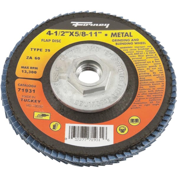 Forney 4-1/2 In. x 5/8 In.-11 60-Grit Type 29 Blue Zirconia Angle Grinder Flap Disc - Iieemm