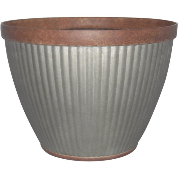 Southern Patio Westlake 10 In. Resin Rustic Galvanized Round Pleated Planter - Iieemm