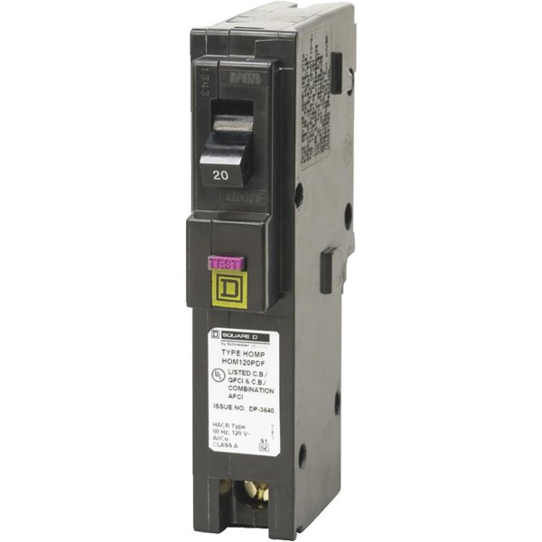 Square D Homeline 20A Single-Pole CAFCI Plug-On Neutral Dual Function Circuit Breaker - Iieemm