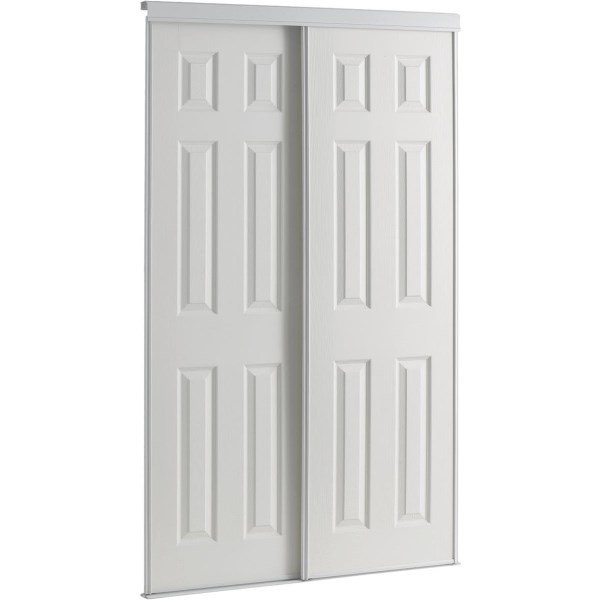 Colonial Elegance 60 In. W x 80-1/2 In. H Six-Panel White Woodgrain Bypass Door - Iieemm