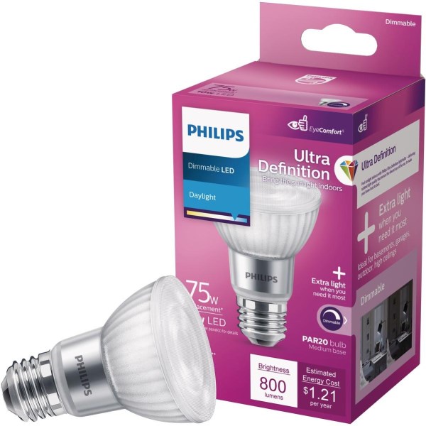 Philips Ultra Definition 75W Equivalent Daylight PAR20 Medium Dimmable LED Floodlight Light Bulb - Iieemm
