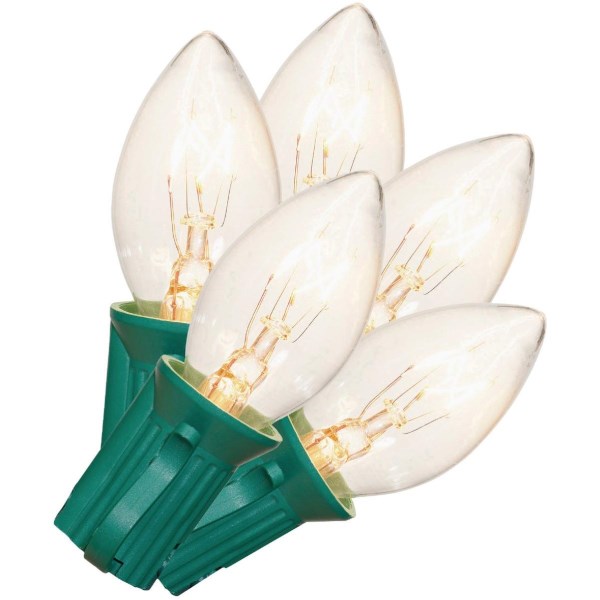 Clear 25-Bulb C7 String Light Set with Green Wire - Iieemm