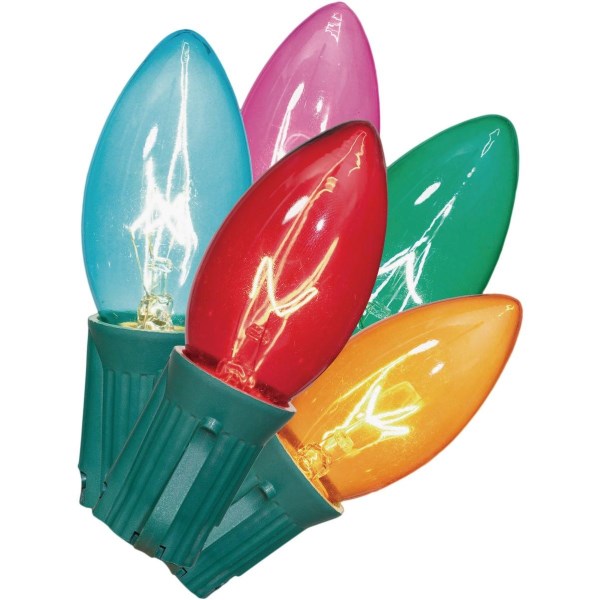 Transparent Multi 25-Bulb C9 String Light Set with Green Wire - Iieemm