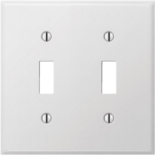 Amerelle PRO 2-Gang Stamped Steel Toggle Switch Wall Plate, Smooth White - Iieemm