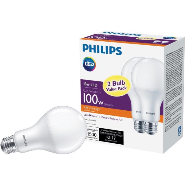 Philips 100W Equivalent Soft White A19 Medium LED Light Bulb (2-Pack) - Iieemm