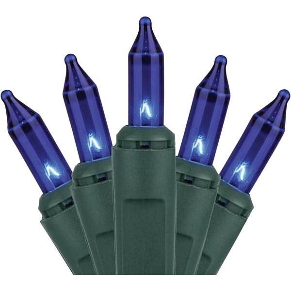 J Hofert Blue 50-Bulb Mini Incandescent String Light Set with Green Wire - Iieemm
