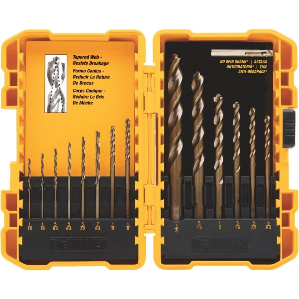 DEWALT 14-Piece Gold Ferrous Oxide Pilot Point General Purpose Drill Bit Set, 1/16 In. thru 3/8 In. - Iieemm
