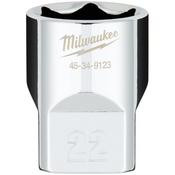 Milwaukee 1/2 In. Drive 22 mm 6-Point Shallow Metric Socket with FOUR FLAT Sides - Iieemm