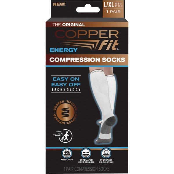 Copper Fit Large/XL White Energy Compression Socks - Iieemm