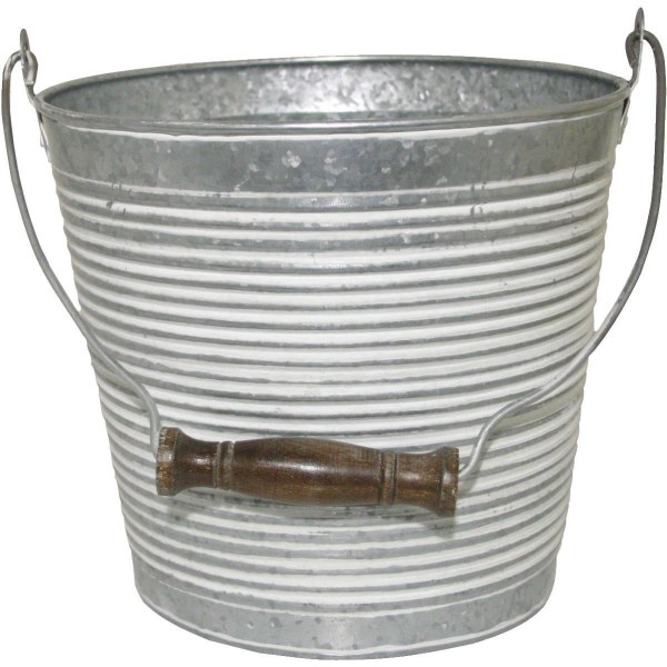 Robert Allen Vintage 10 In. White Wash Ribbed Galvanized Metal Planter - Iieemm