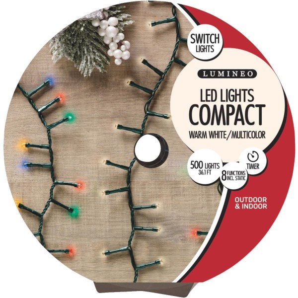 Lumineo Warm Color Changing White/Multi Colored 500-Bulb LED Compact Light Set with Green Wire - Iieemm