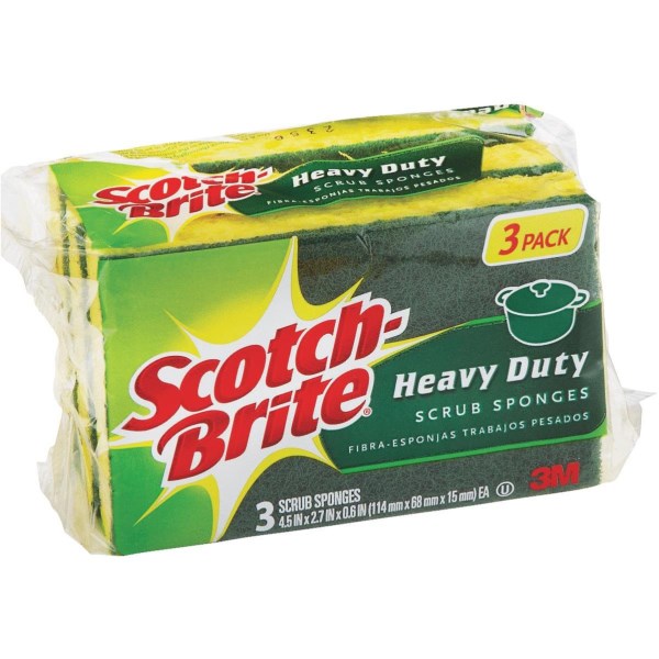 3M Scotch-Brite 4.5 In. x 2.7 In. Green Heavy Duty Scrub Heavy Duty Sponge (3-Count) - Iieemm