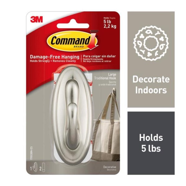 3M Command Large Metallic Traditional Adhesive Hook - Iieemm