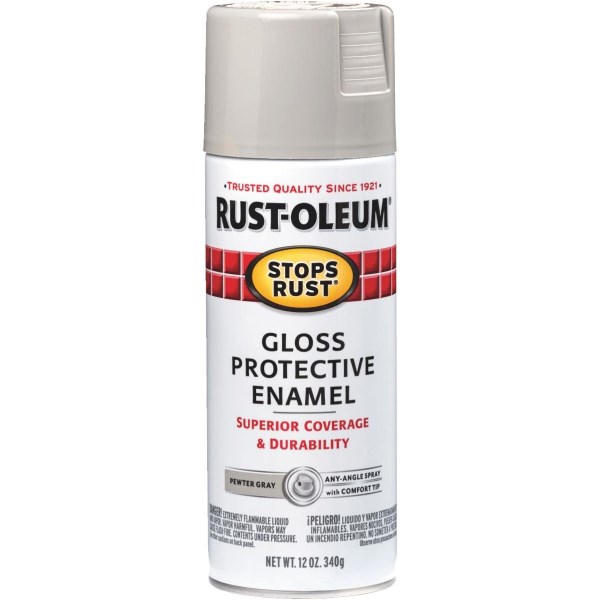 Rust-Oleum Stops Rust Pewter Gray Gloss 12 Oz. Anti-Rust Spray Paint - Iieemm