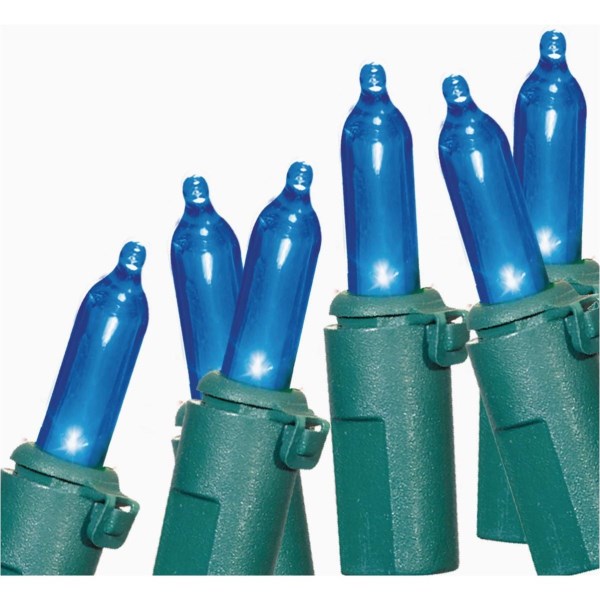 Blue 100-Bulb Mini Incandescent-Style LED String Light Set with Green Wire - Iieemm