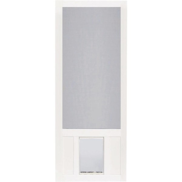 Screen Tight Chesapeake 36 In. W x 80 In. H x 1 In. Thick White Vinyl Screen Door w/XL Pet Door - Iieemm