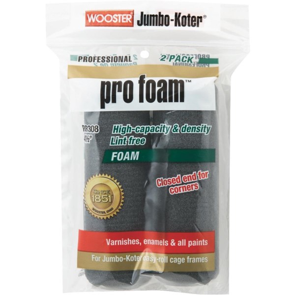 Wooster Jumbo-Koter 4-1/2 In. x 3/8 In. Pro Foam Mini Foam Roller Cover (2-Pack) - Iieemm